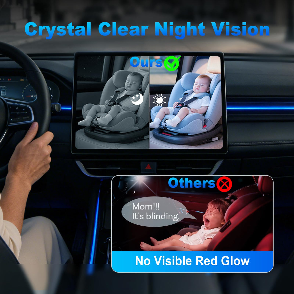 Baby Car Camera with Wireless CarPlay Adapter, 1080P HD, IR Night Vision, 150° Wide-Angle F5475