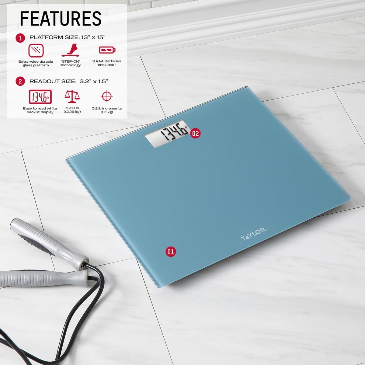 Digital Scale, Extra-Wide 13x15 Glass Platform, Slate Blue T8590