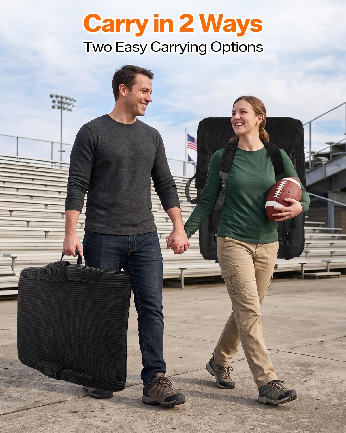 24'' Extra Wide Padded Corduroy Stadium Seats with Back Support, 2 Packs J928