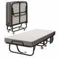 Folding Bed with Mattress, 75" x 31" Portable Rollaway Bed, Metal Frame Guest Bed with Memory Foam Mattress N4144