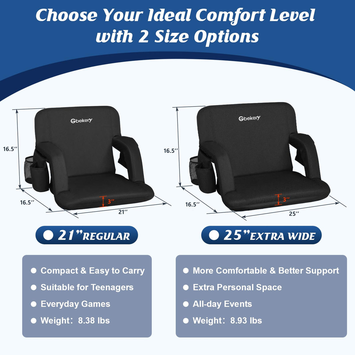 25” Extra Wide Stadium Seats with Back Support 2 Pack M4337