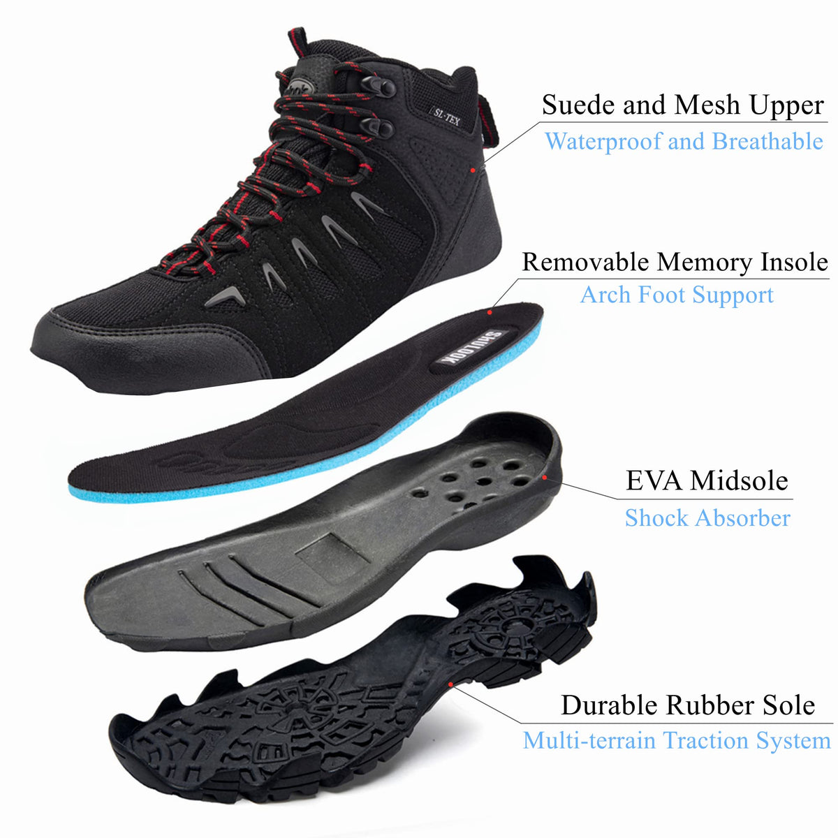 Men's Waterproof Non-Slip Lightweight Mid Top Hiking Boots W230