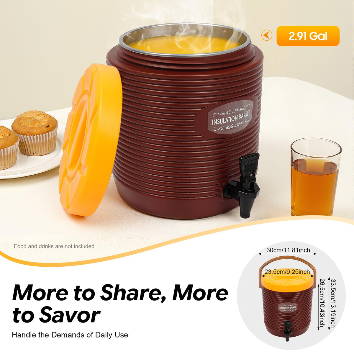 Insulated Beverage Dispenser 3.43gal Stainless Steel Portable Water Jug K4815