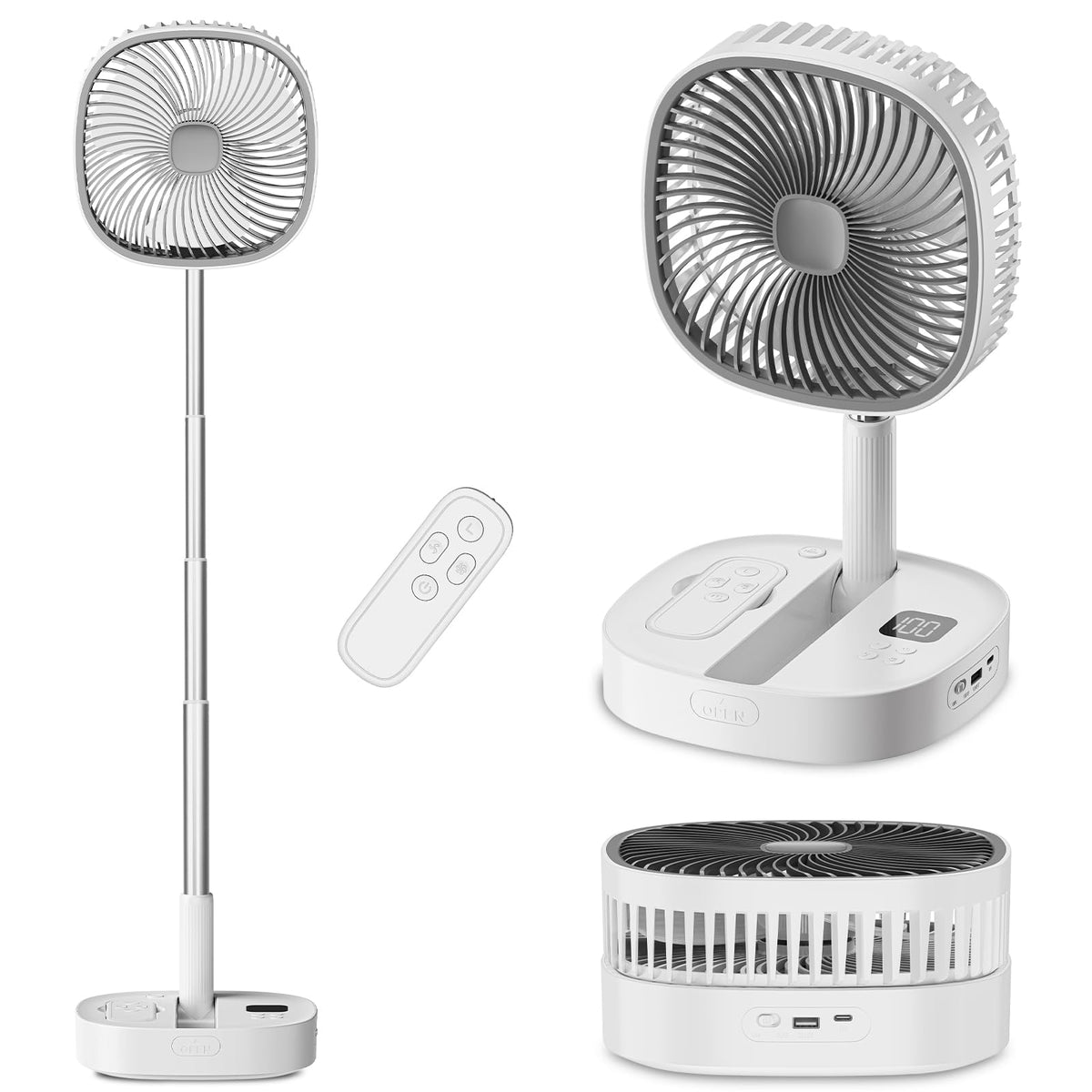 Portable Oscillating Pedestal Fan, 4 Speed 7200Mah Rechargeable Gray U248