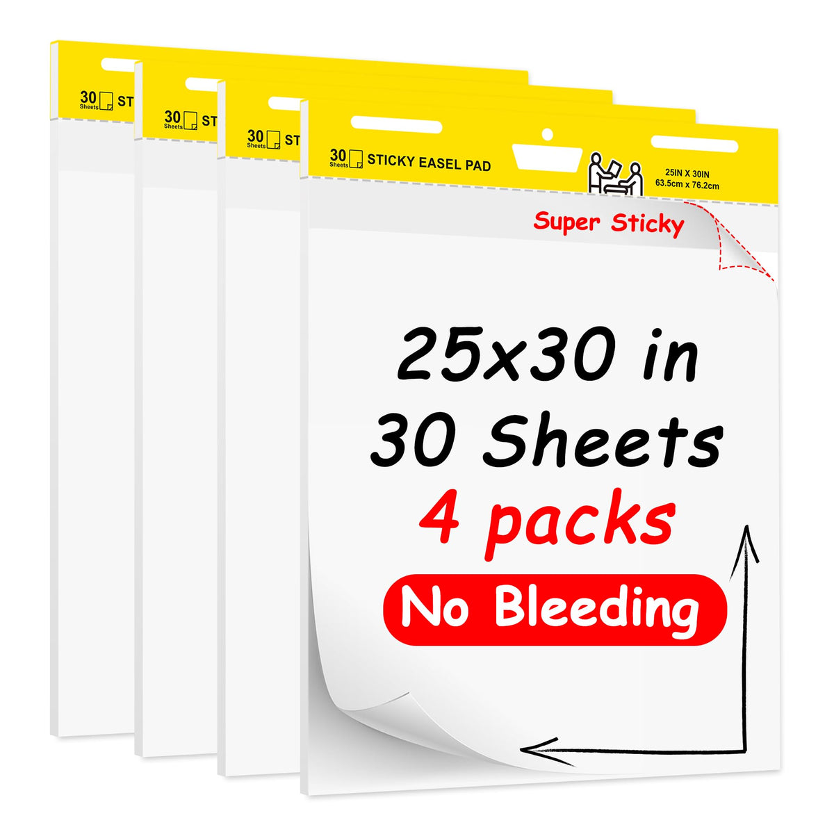 Self Stick Flip Chart Paper 25 in x 30 in 30 Sheets 4 Pad Pack White R51855