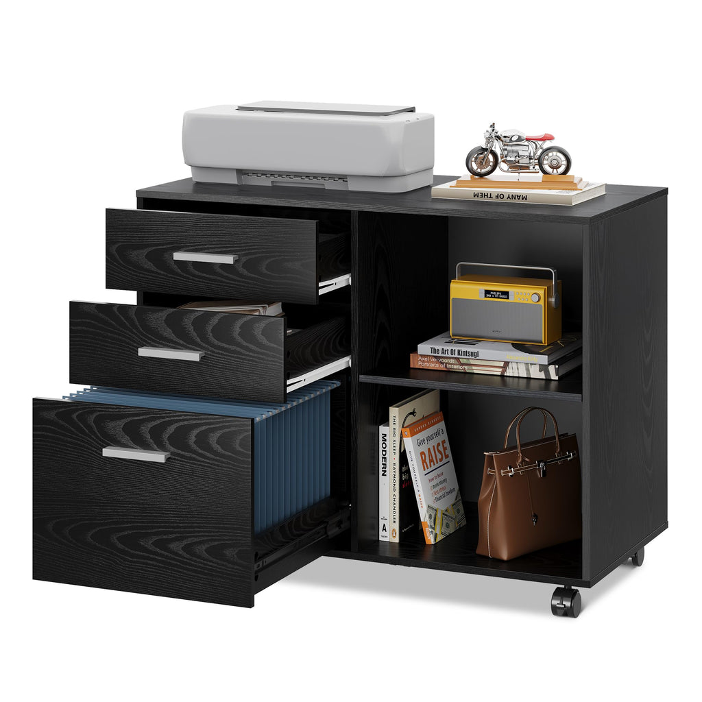 Wood 3 Drawer Black File Cabinet H345