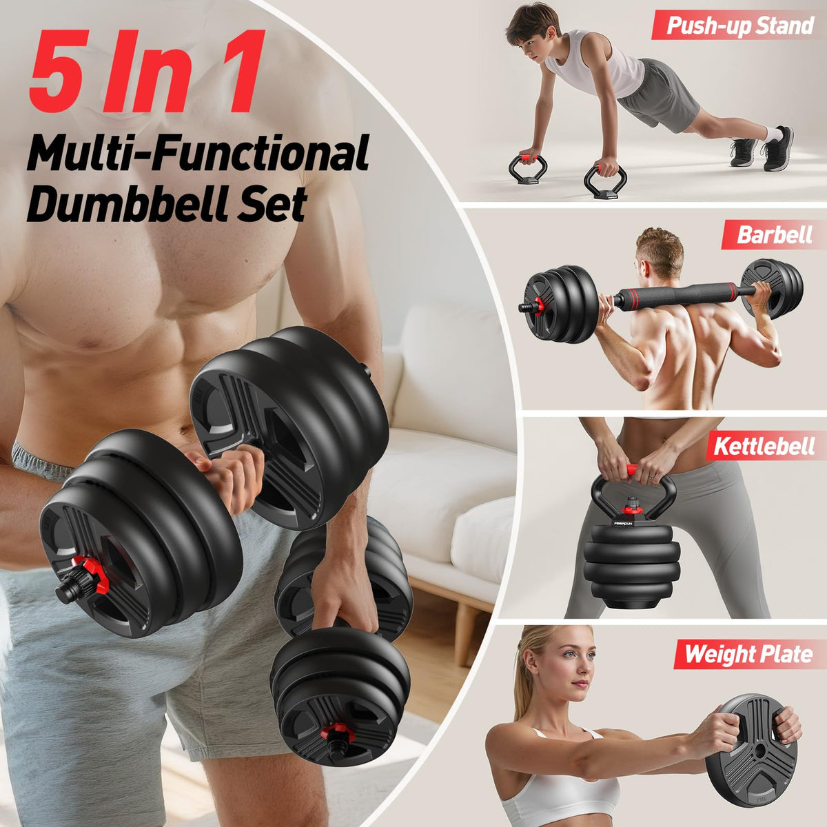 Adjustable 5 in 1 Dumbbell Set 20-90 lbs L4716
