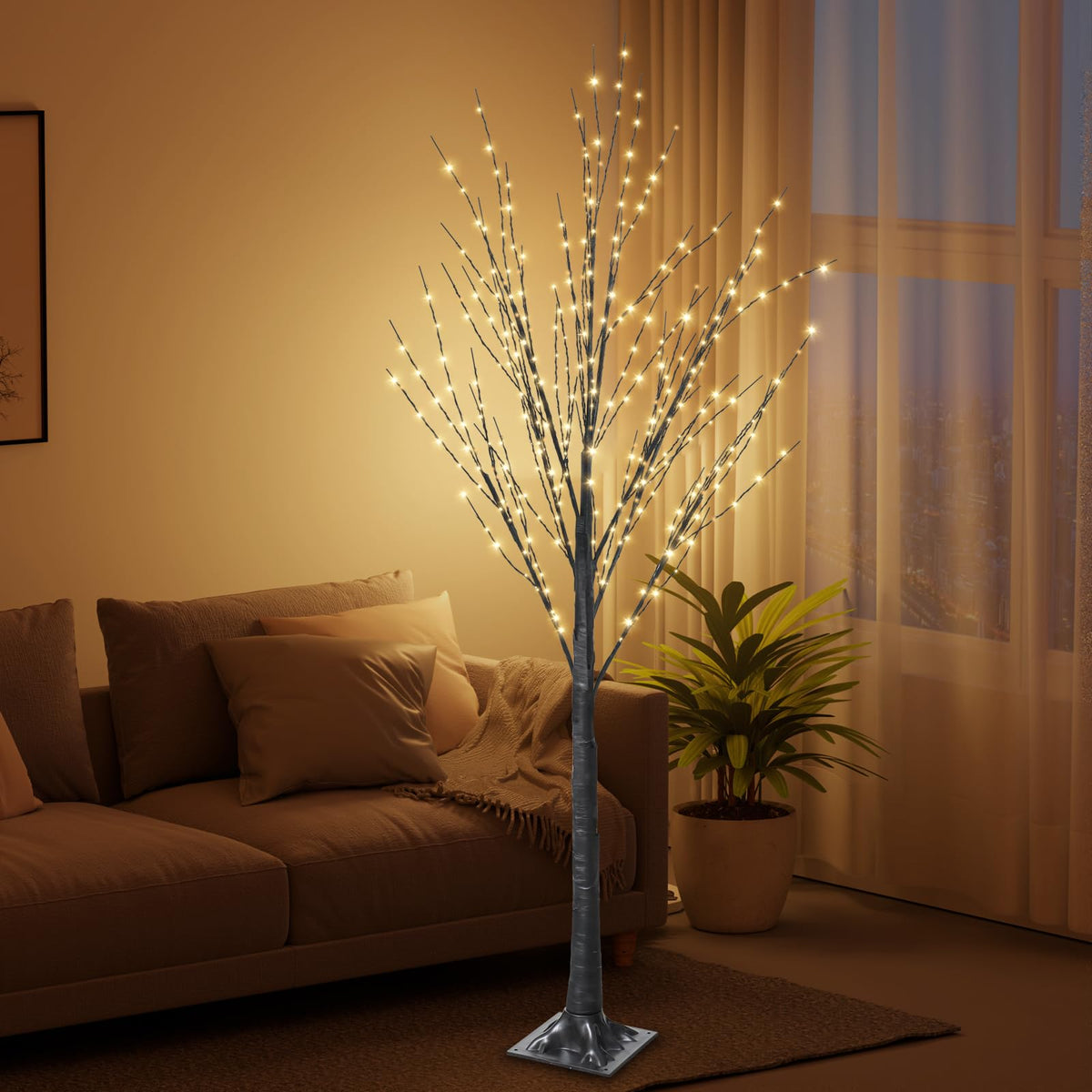 5FT Lighted Birch Tree with 400 LED Warm White Lights F24298