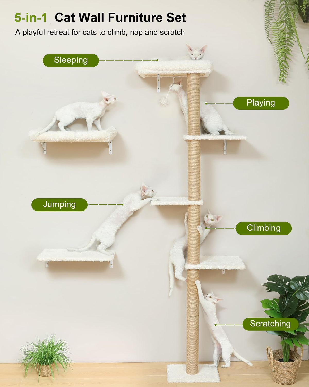 Beige Wall Mounted Cat Shelves Set I447