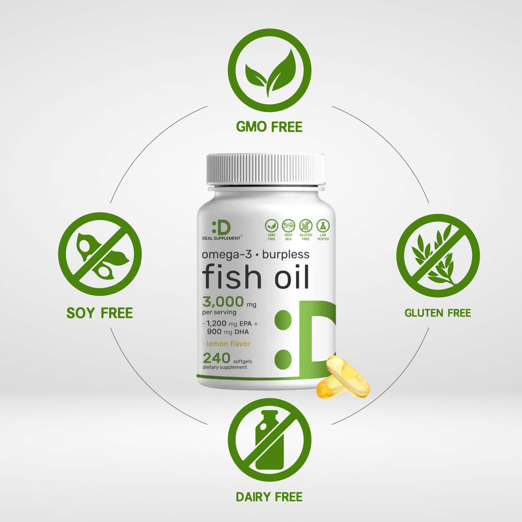 Omega 3 Fish Oil 3,000mg 240 Softgels EPA DHA Lemon Flavored Z14970
