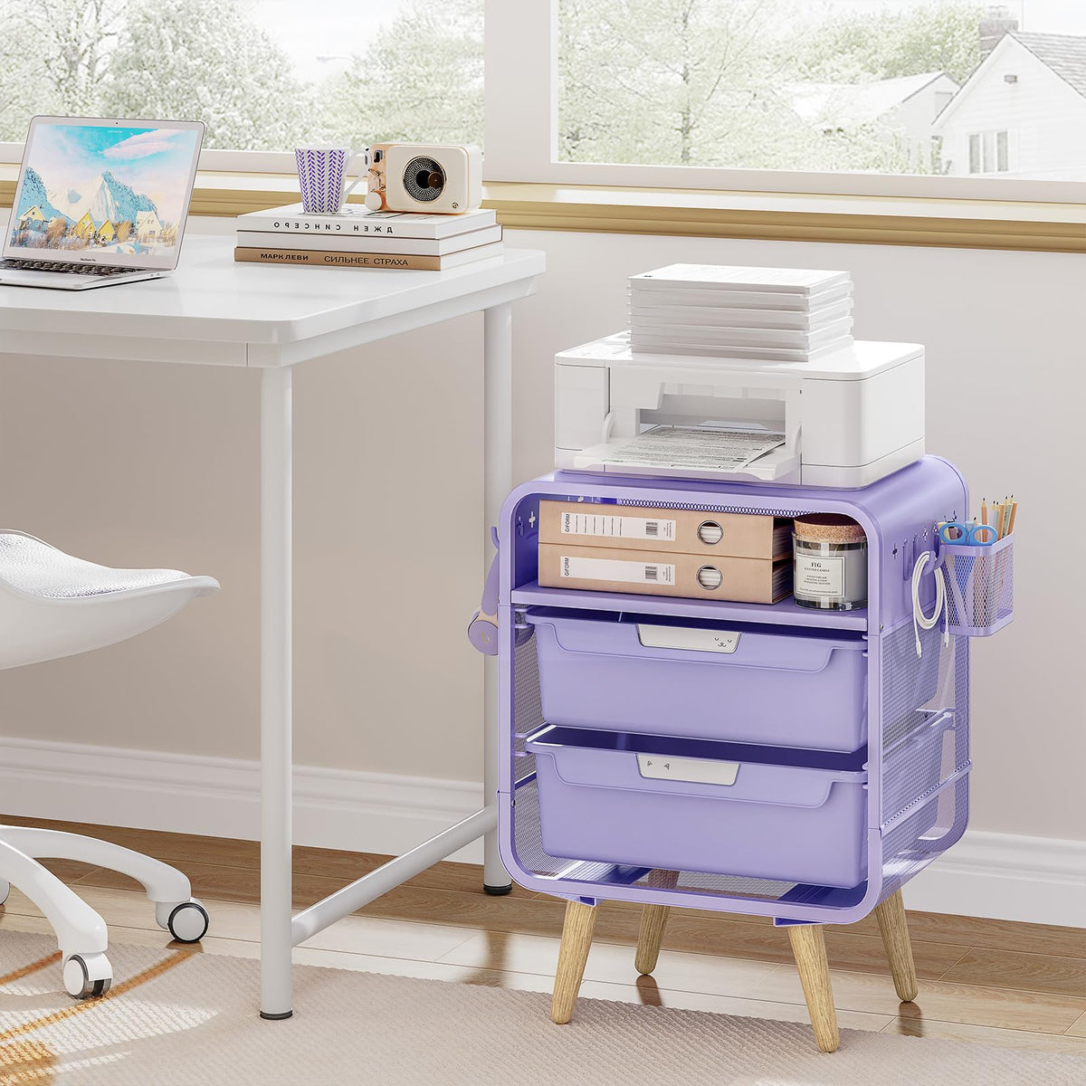 Kids Nightstand, Girls Bedside Table, Night Side Table, Purple L38313