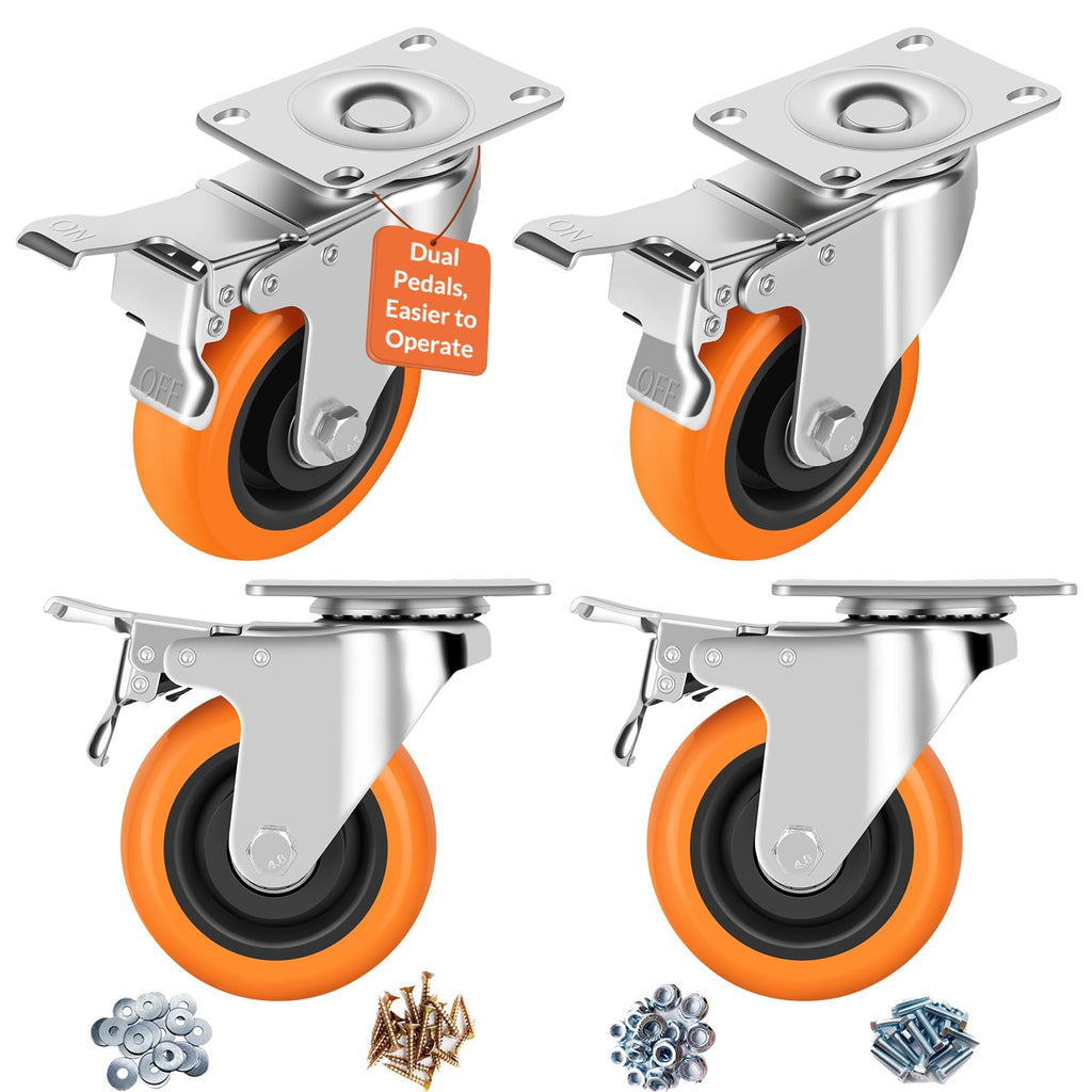4" Heavy Duty Swivel Caster Wheels Set of 4 with Dual Locking H1390