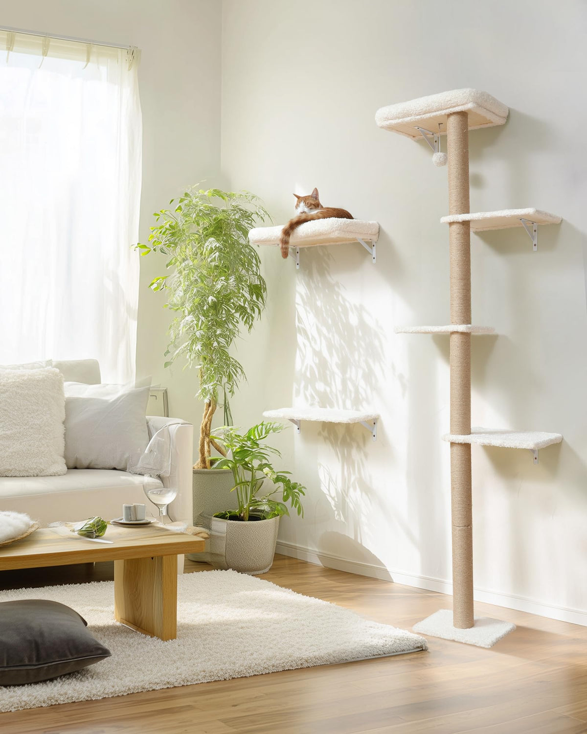 Beige Wall Mounted Cat Shelves Set I447