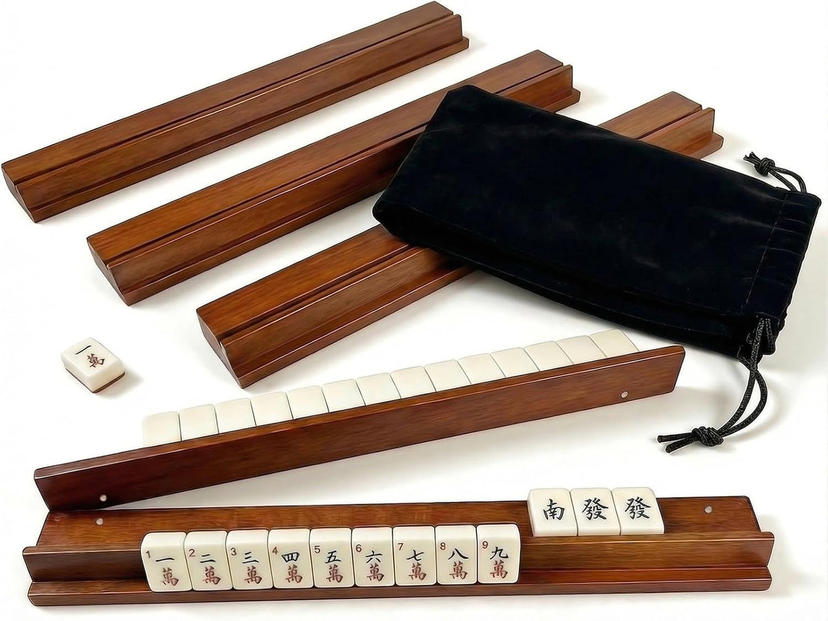 Wooden Mahjong Racks with Pushers Set of 4 N76583