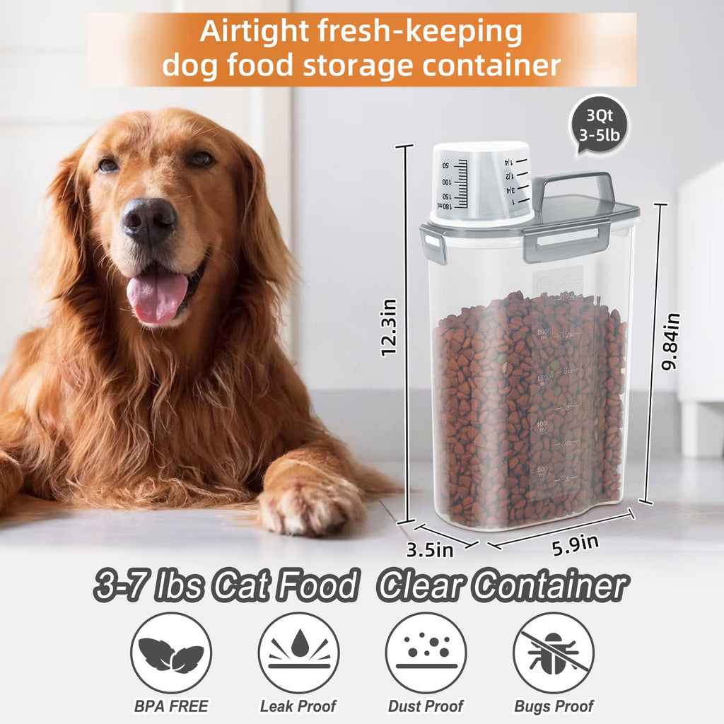 3-5Lbs/3Qt Plastic Pet Food Storage Container with Foldable Bowl T7876