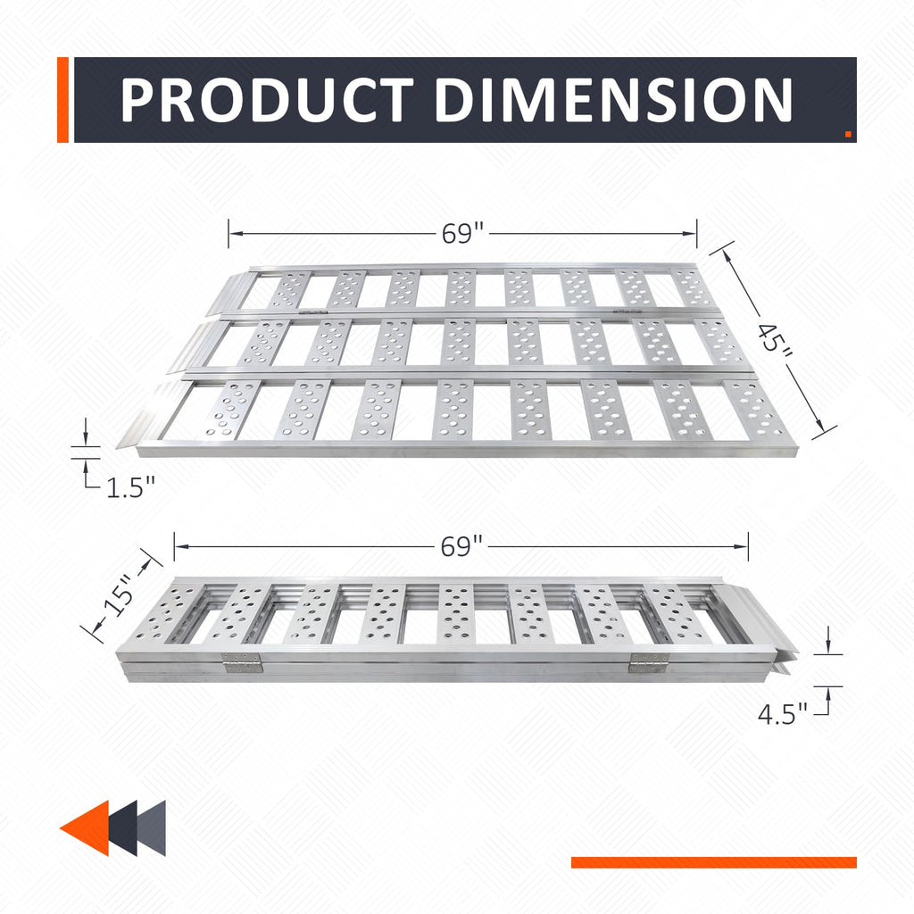 Aluminum Tri-Fold Ramp with Treads, 1600 lbs Capacity T87102