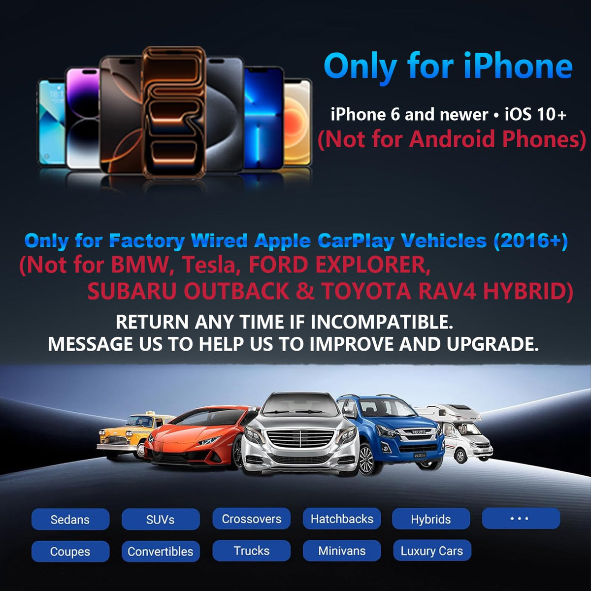 Baby Car Camera with Wireless CarPlay Adapter, 1080P HD, IR Night Vision, 150° Wide-Angle F5475