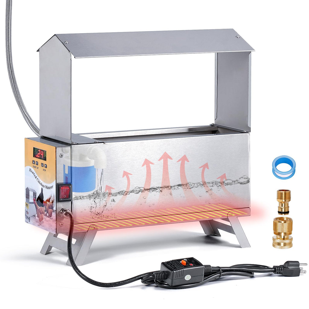 Heated 2 Gallon Stainless Steel Chicken Waterer V249