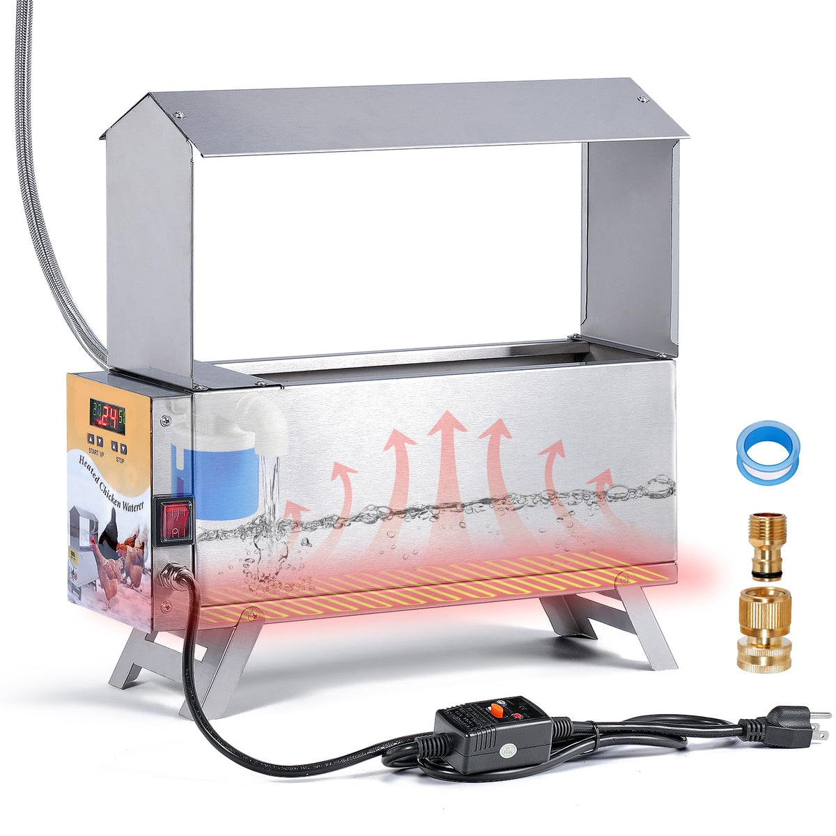 Heated 2 Gallon Stainless Steel Chicken Waterer V249