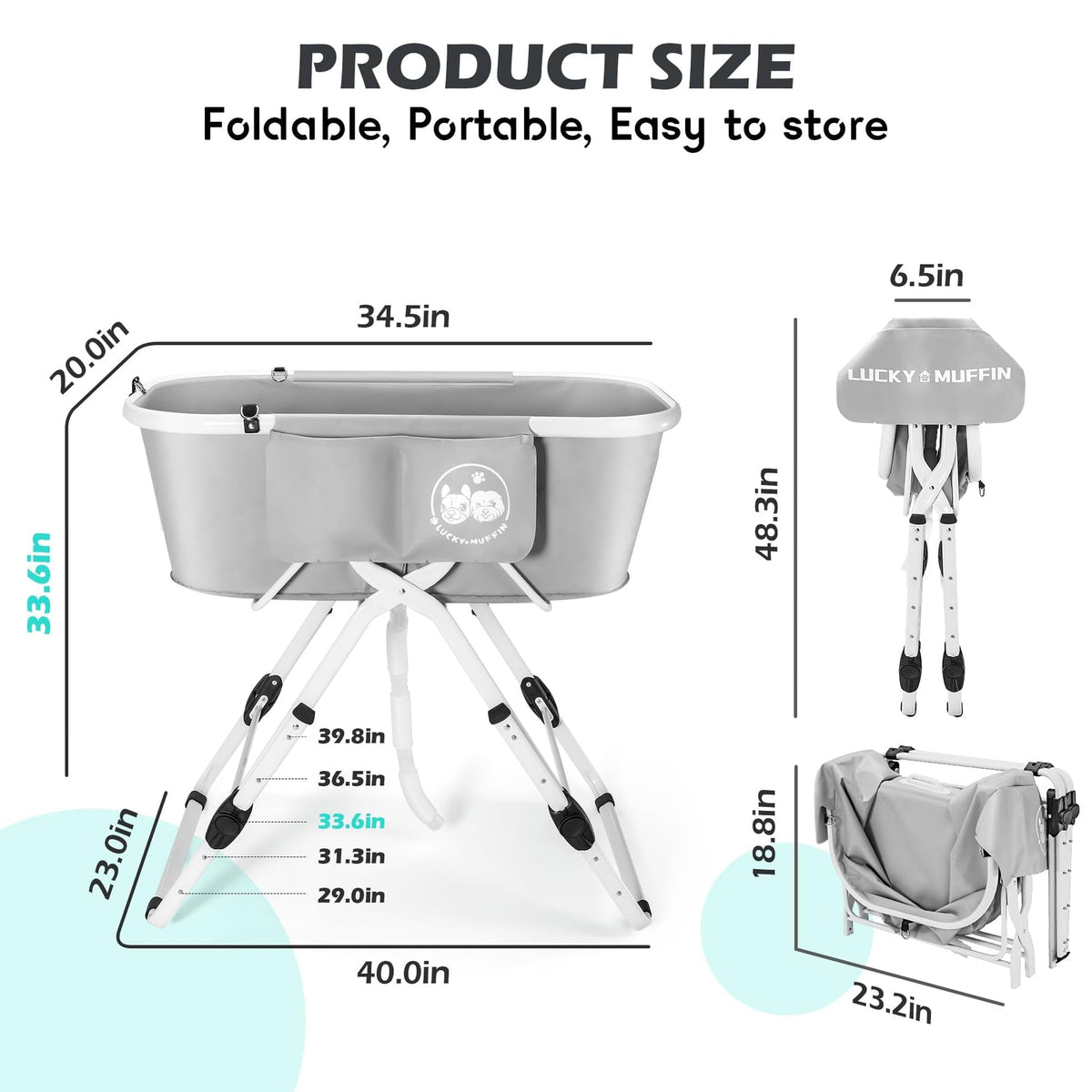 Portable Foldable Dog Bathtub 5 Adjustable Heights I871724