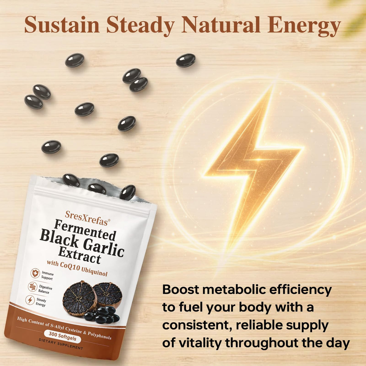 Black Garlic Extract with CoQ10, 300 Softgels Y471307