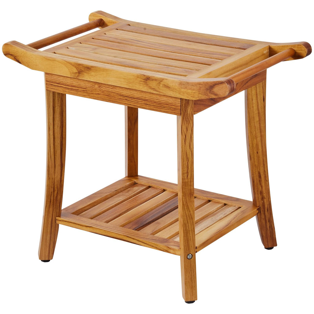 Teak Shower Bench with Storage Shelf N214542