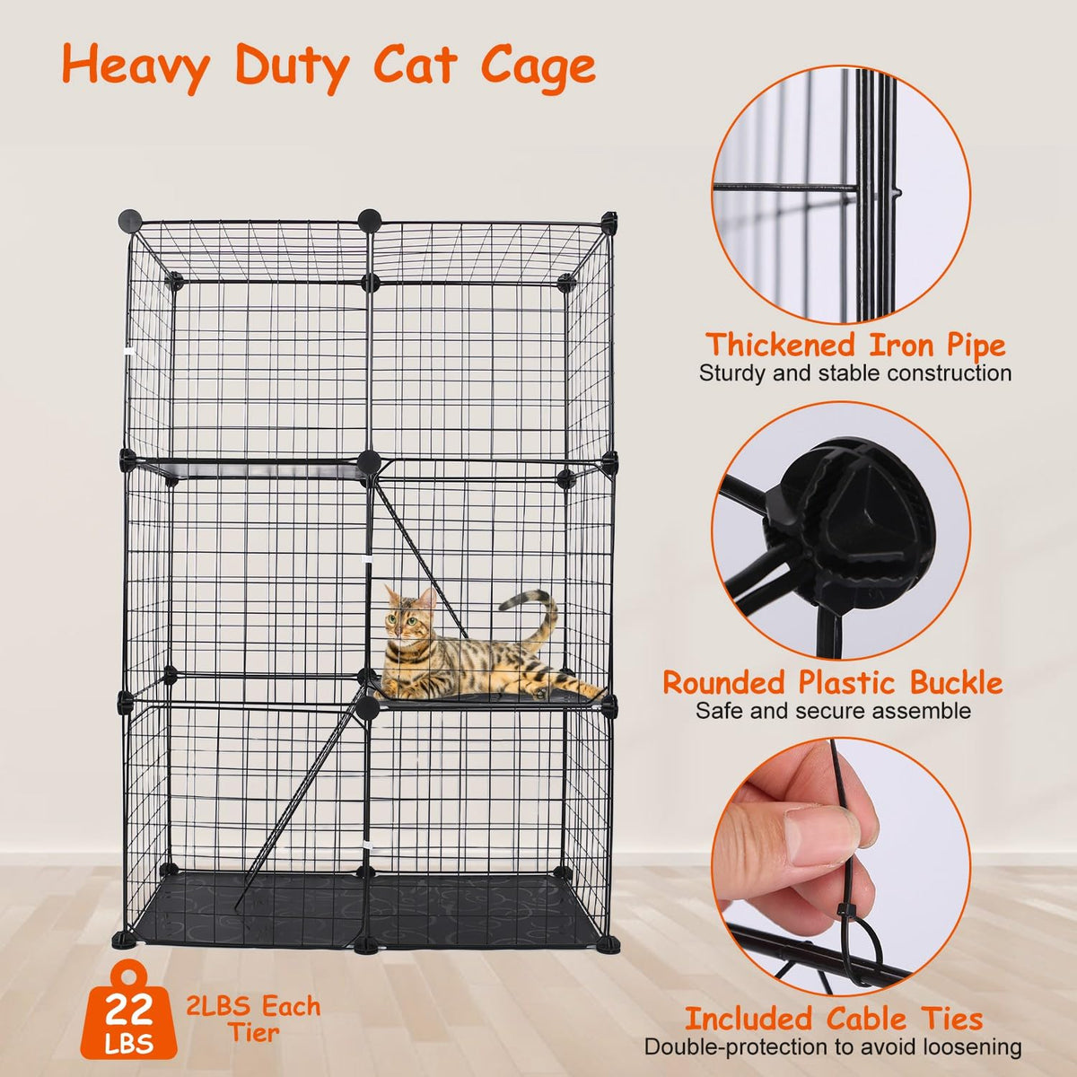 3-Tier Cat Cage with 3 Doors 2 Ramp Ladders U9963