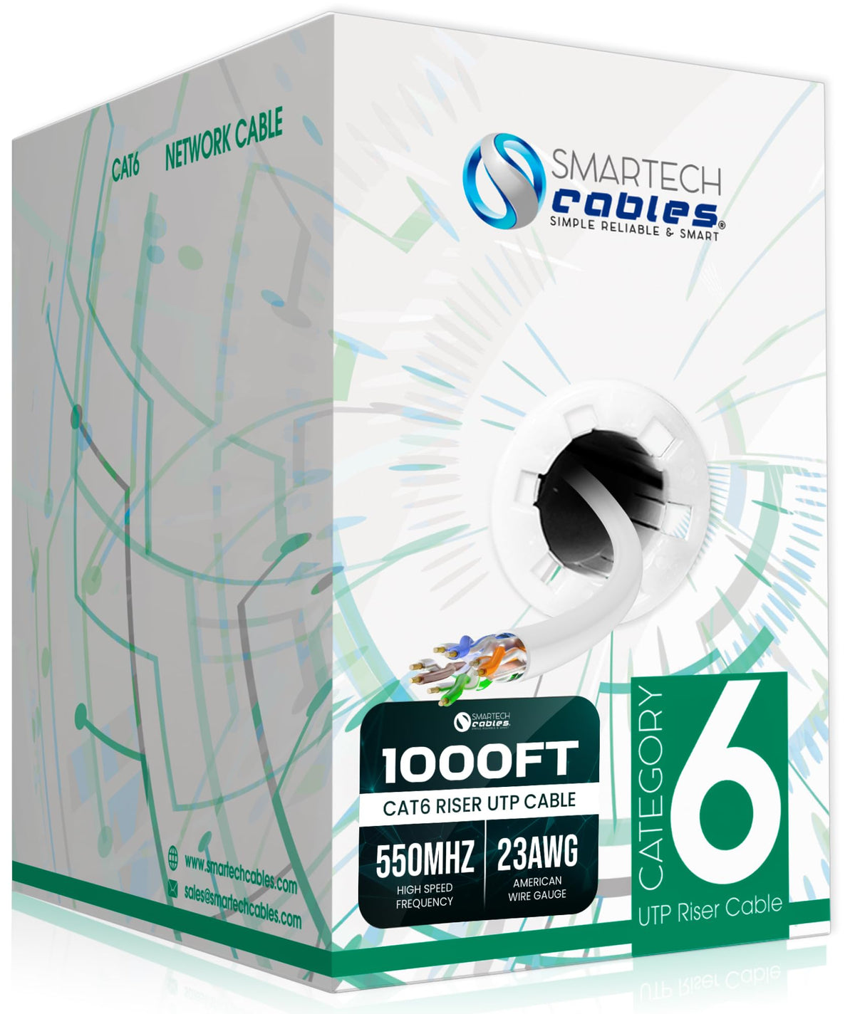 Cat 6 Ethernet Cable 1000ft 23AWG UTP 4-Pairs White H2247