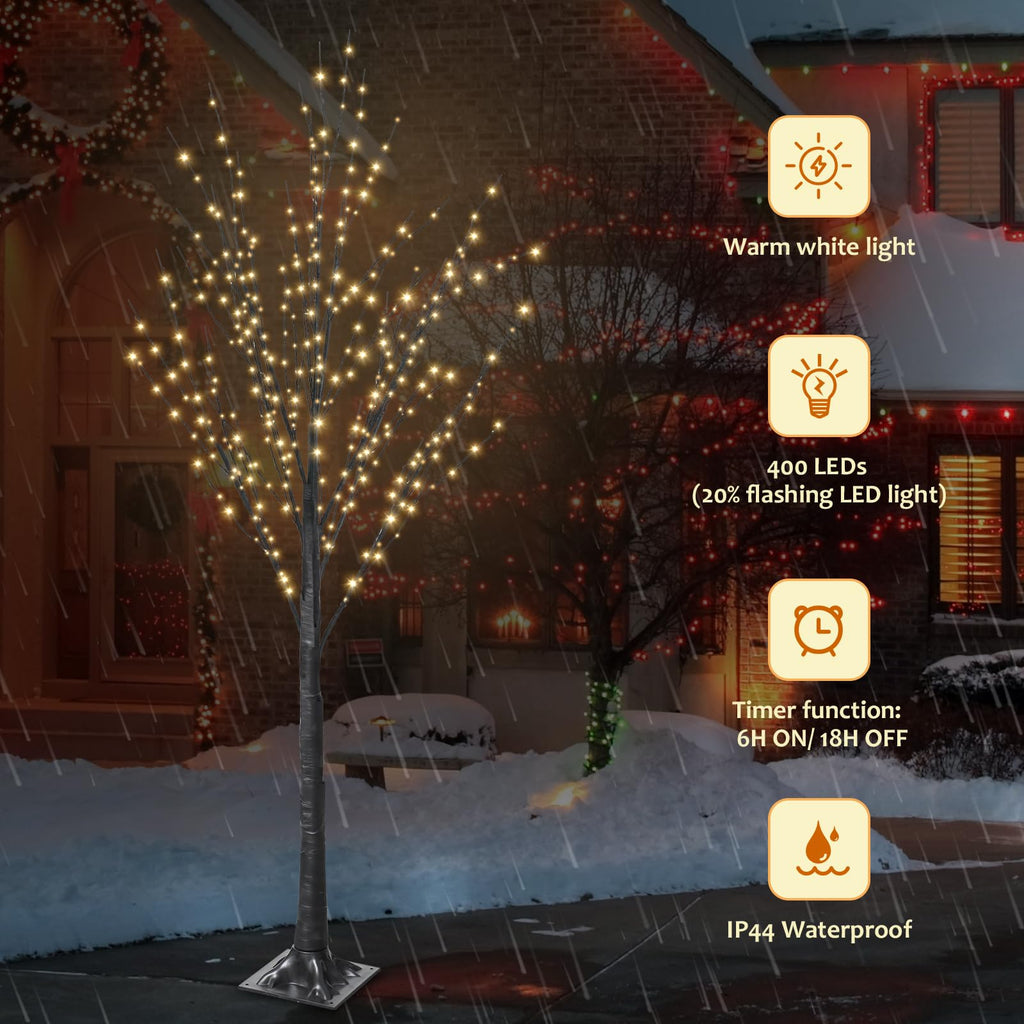 5FT Lighted Birch Tree with 400 LED Warm White Lights F24298