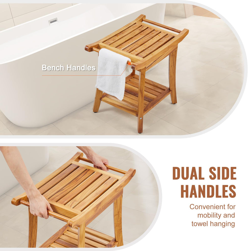 Teak Shower Bench with Storage Shelf N214542