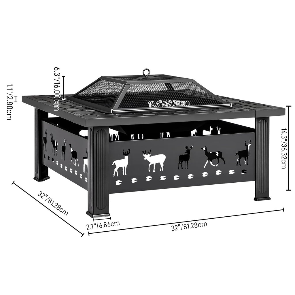 32 Inch Black Wrought Iron Wood Burning Fire Pit C878