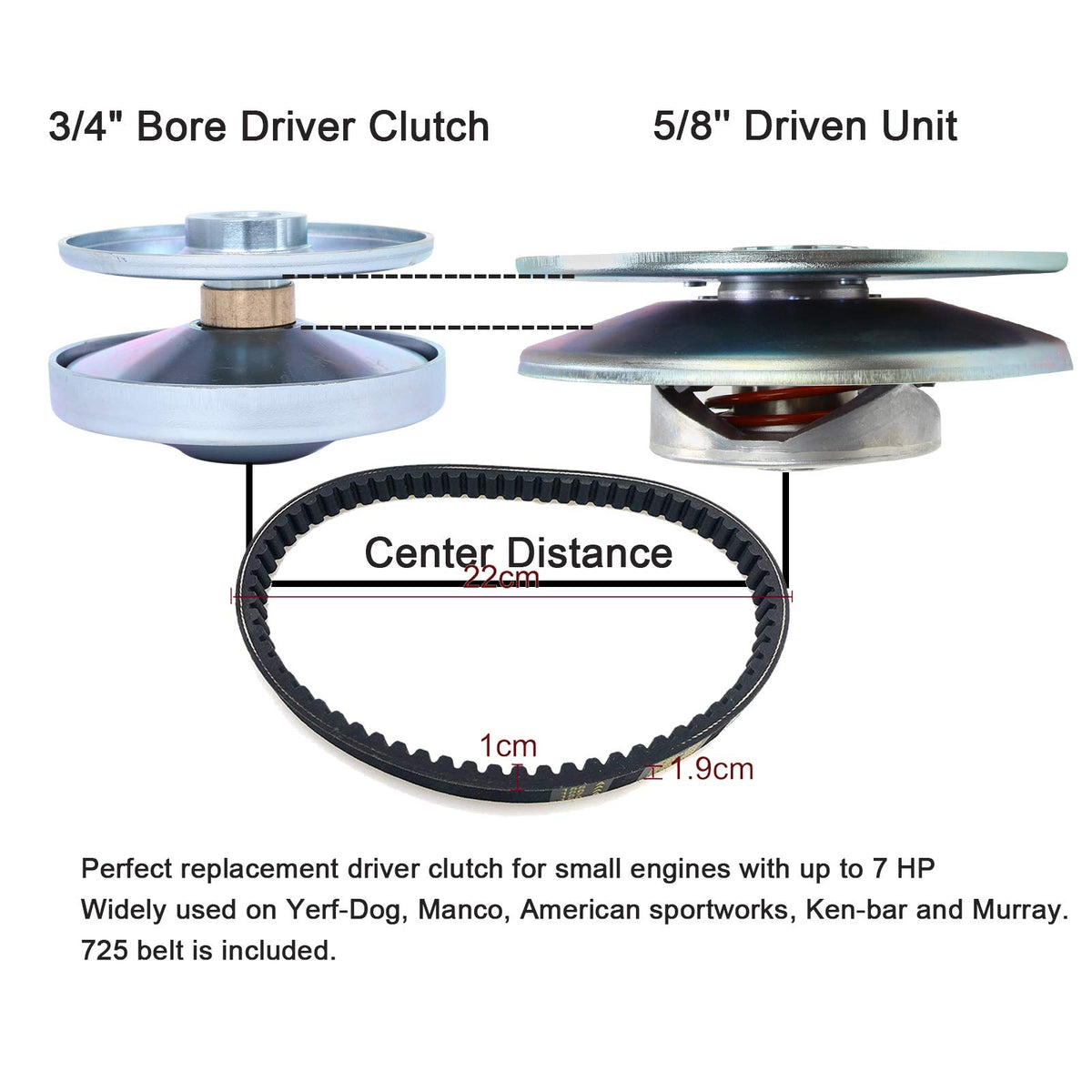 3/4" Bore 6" Diameter Asymmetric CVT Torque Converter with 5/8" Clutch and 725 Belt L42355