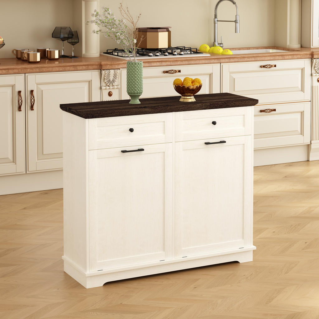 20 Gallon Double Tilt Out Wood Trash Can Cabinet with Drawer F71644