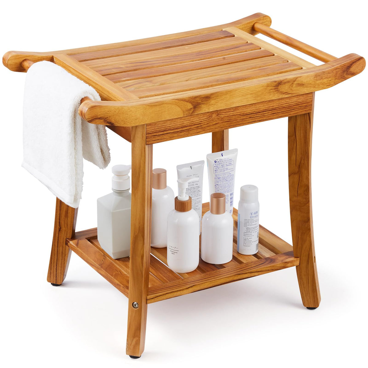 Teak Shower Bench with Storage Shelf N214542