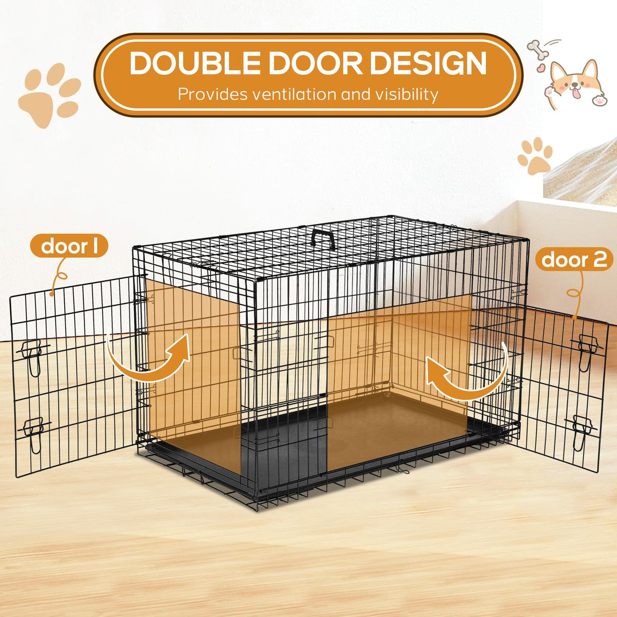 48 Inch Extra Large Folding Dog Crate with Divider Panel H508809