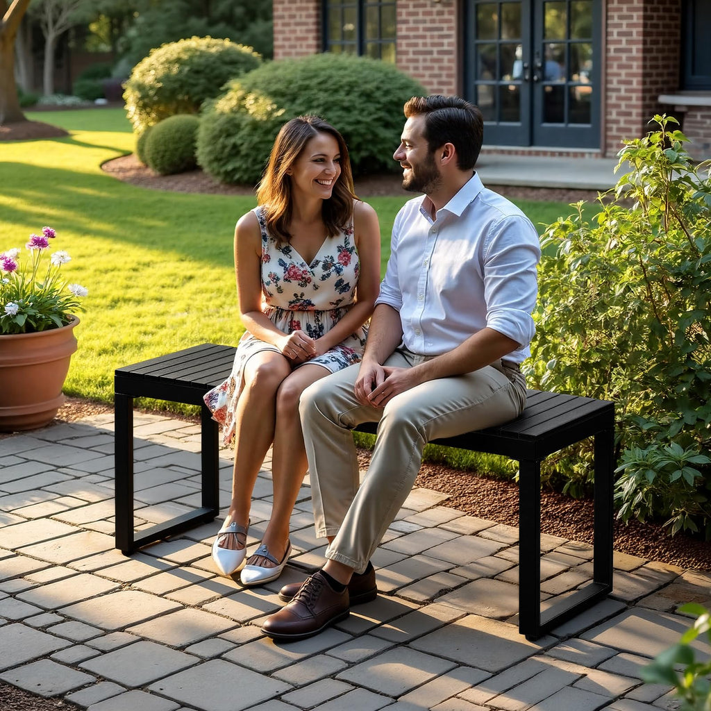 Black 2-Person Outdoor Bench Y66695