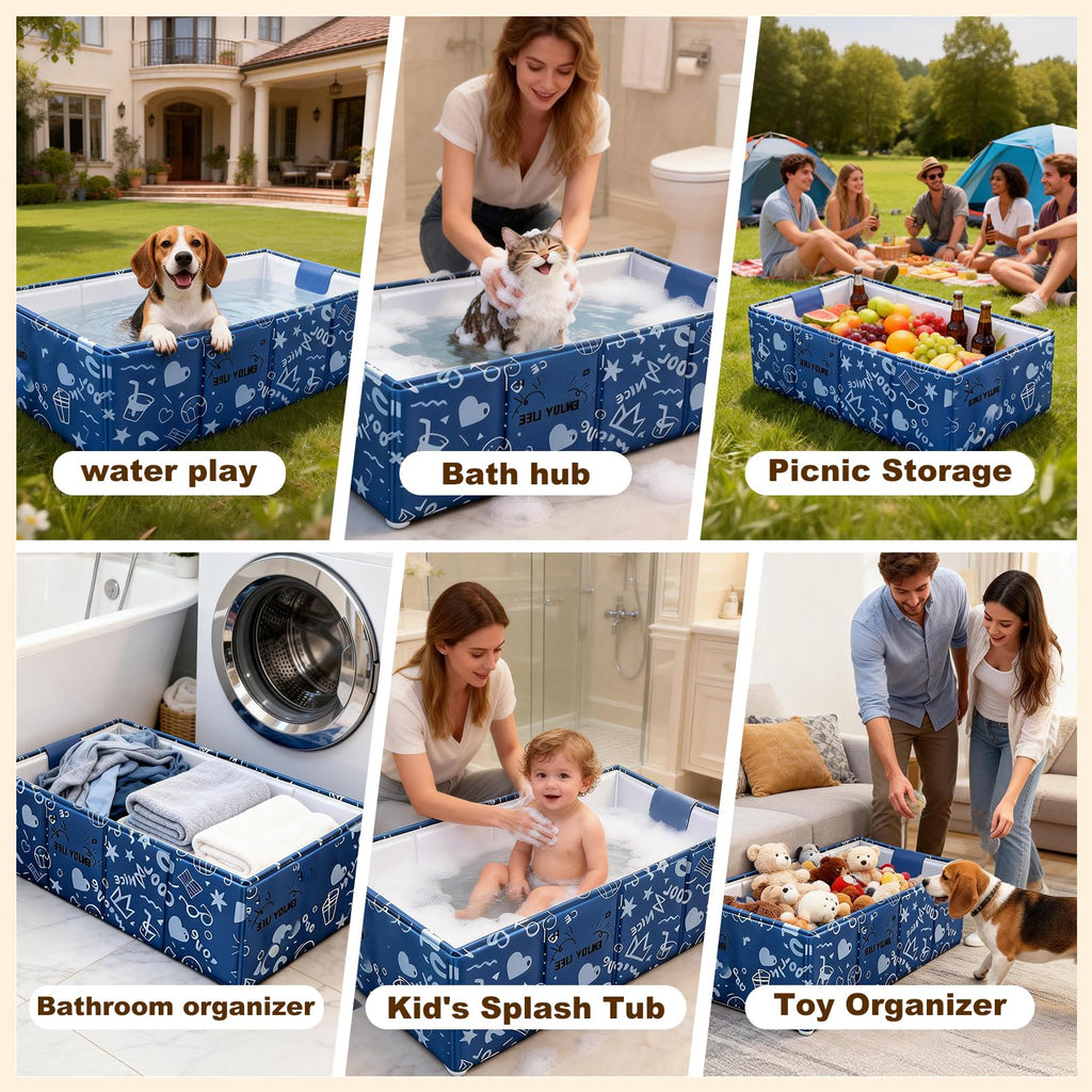 Foldable Dog Bathtub for Small to Medium Dogs & Cats, Blue U443752