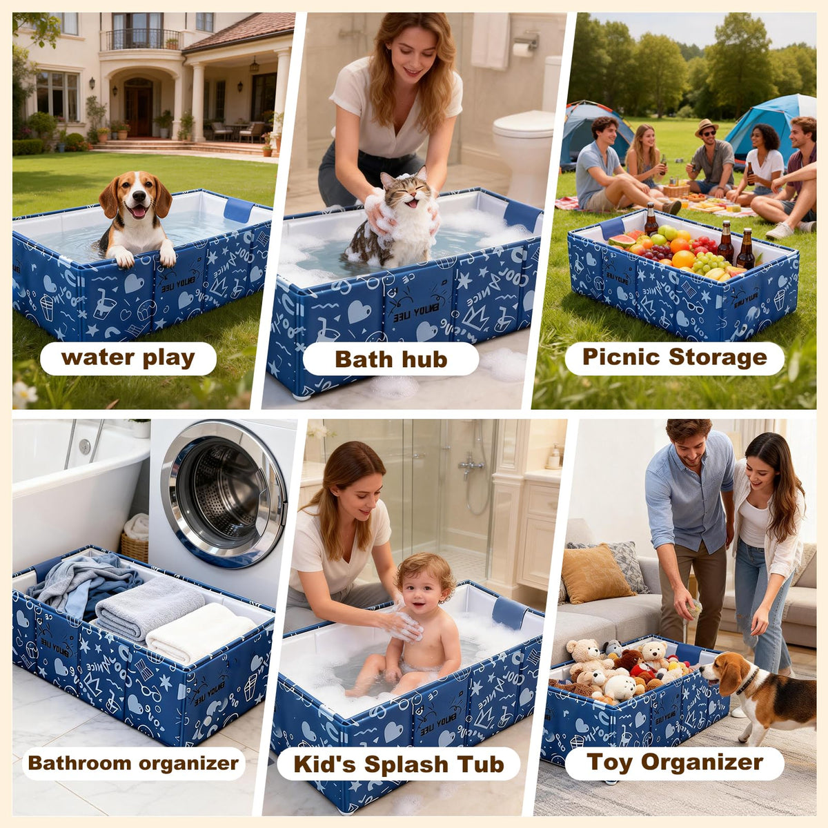 Foldable Dog Bathtub for Small to Medium Dogs & Cats, Blue U443752
