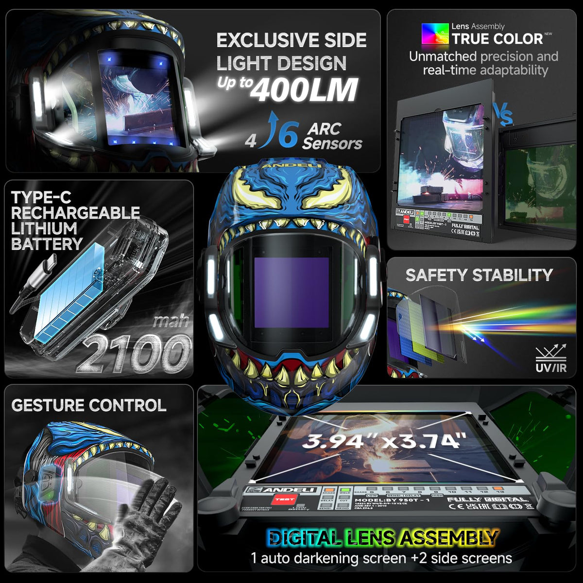 Auto Darkening Welding Helmet with Light M634230