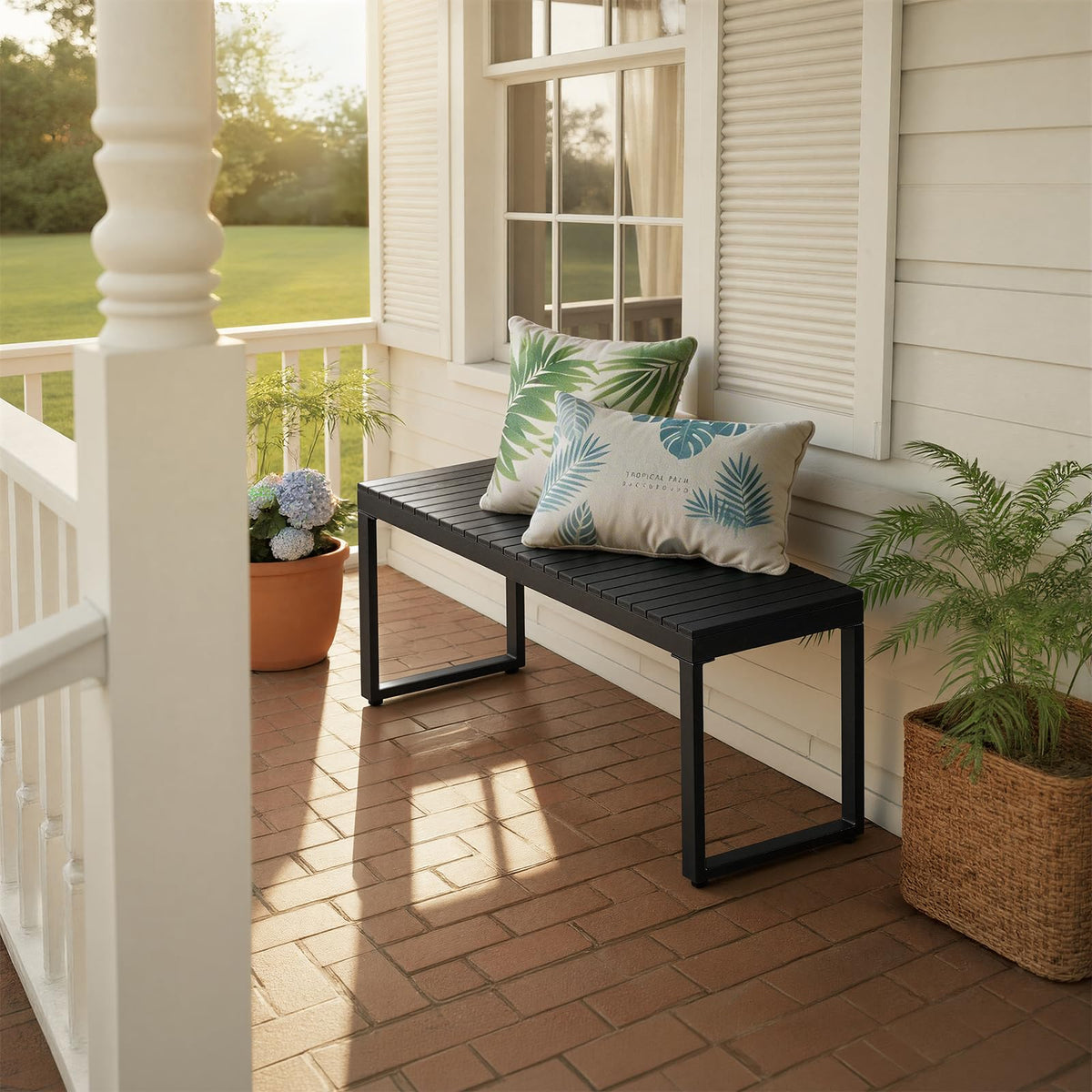 Black 2-Person Outdoor Bench Y66695