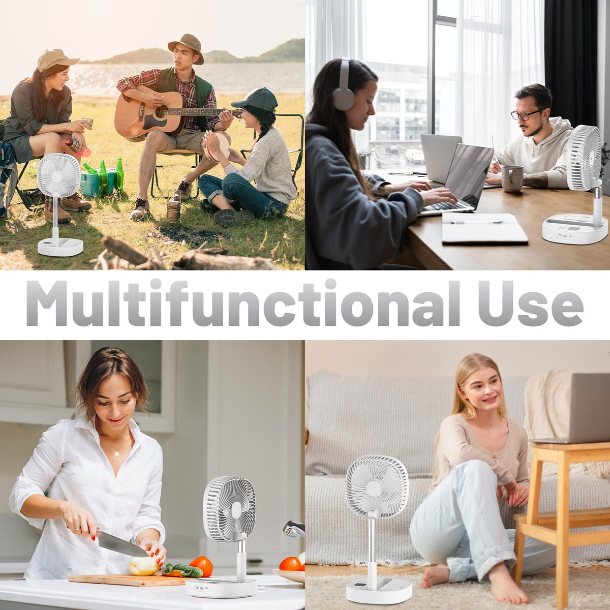 Portable Oscillating Pedestal Fan, 4 Speed 7200Mah Rechargeable Gray U248