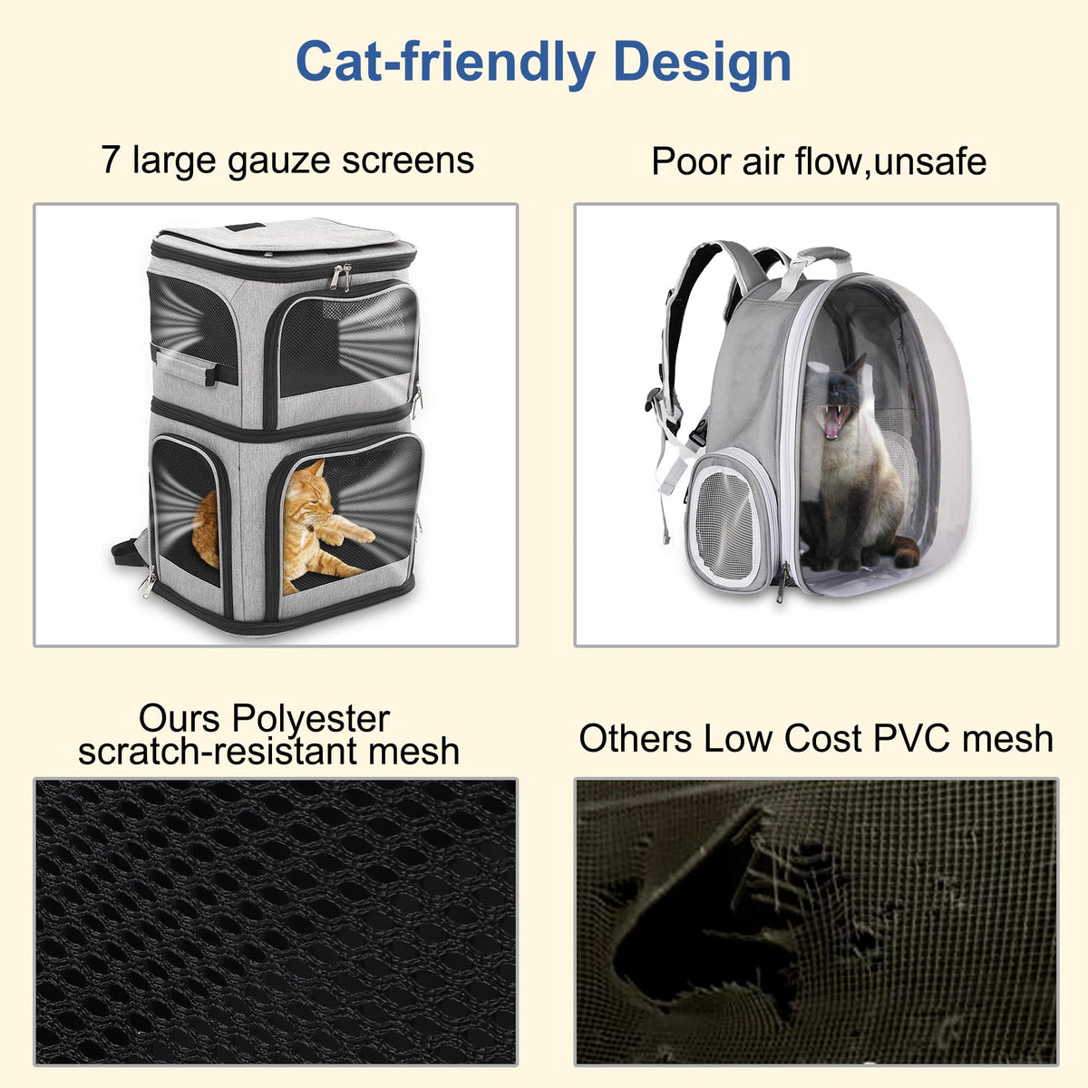 Expandable Cat Backpack Carrier for 2 Cats, 7 Windows, Foldable L151071