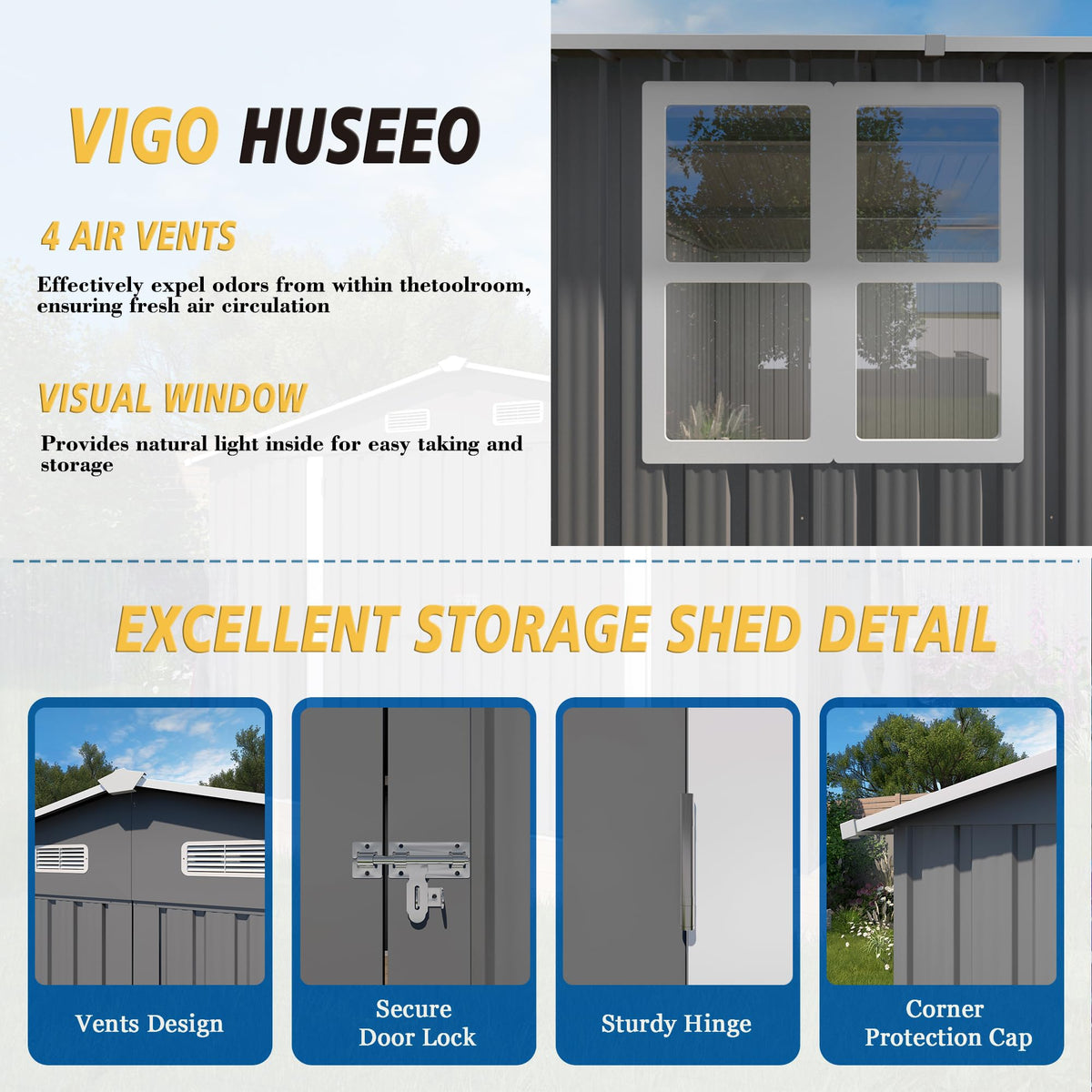 10x14x6.7FT Galvanized Steel Outdoor Storage Shed with Lockable Door & Window F23066