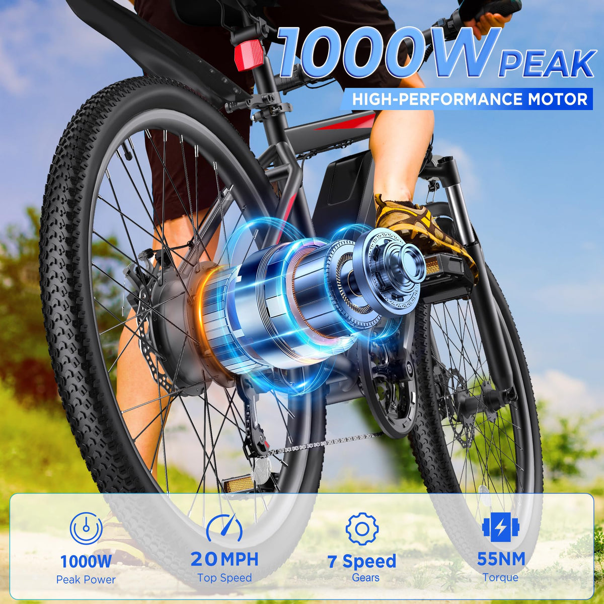26" Electric Mountain Bike with 1000W Peak Motor Q732