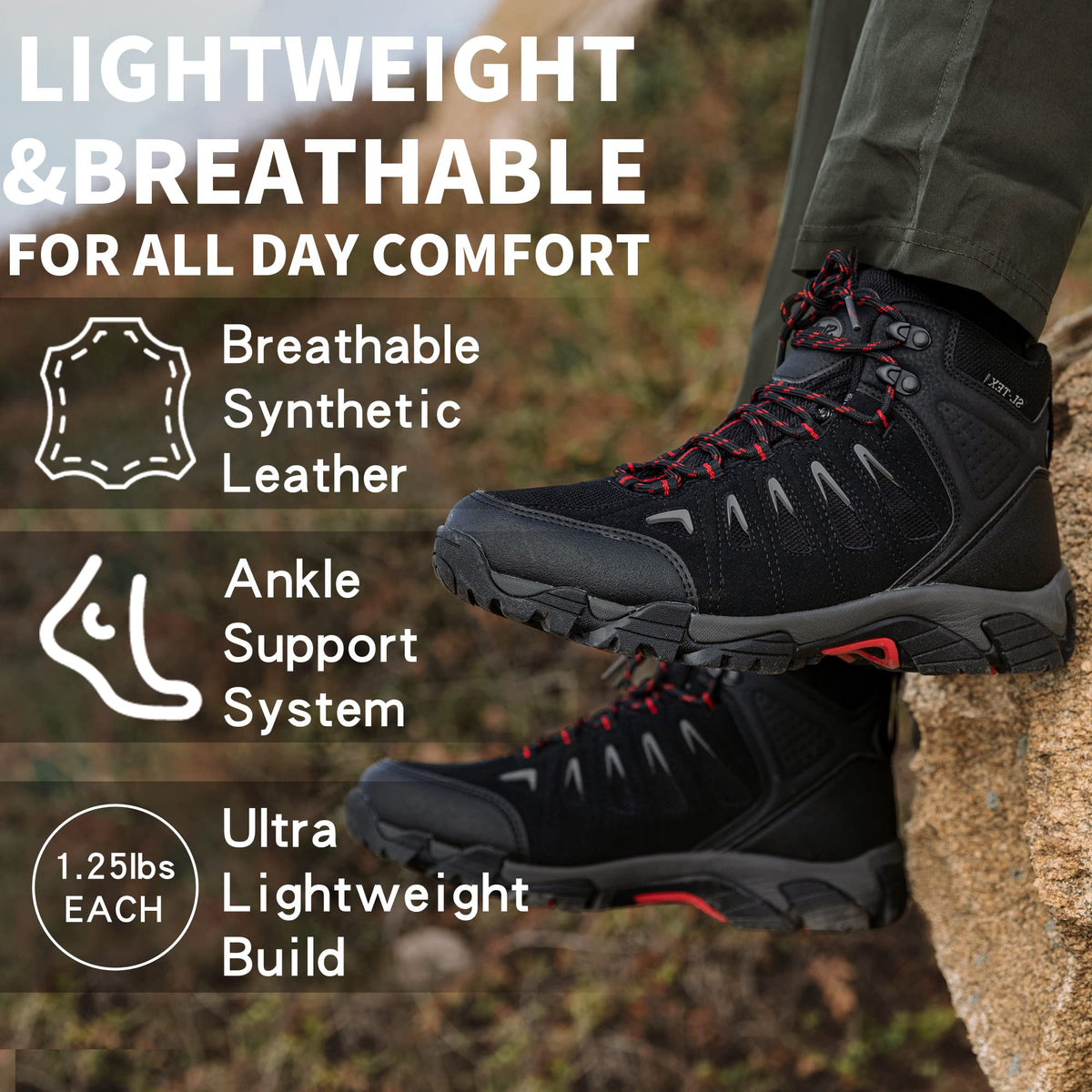 Men's Waterproof Non-Slip Lightweight Mid Top Hiking Boots W230