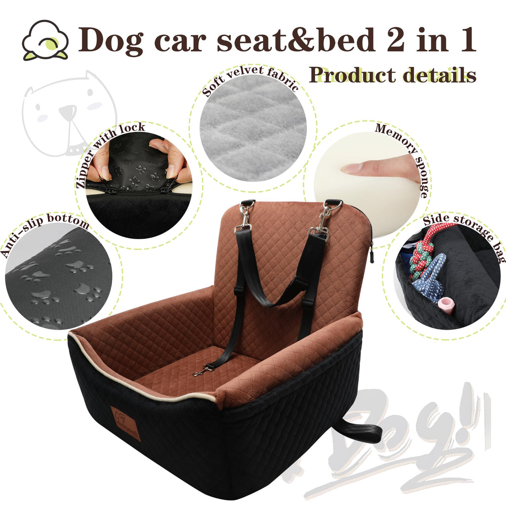 Dog Car Seat Bed 2 in 1 Memory Foam Removable Washable N67039