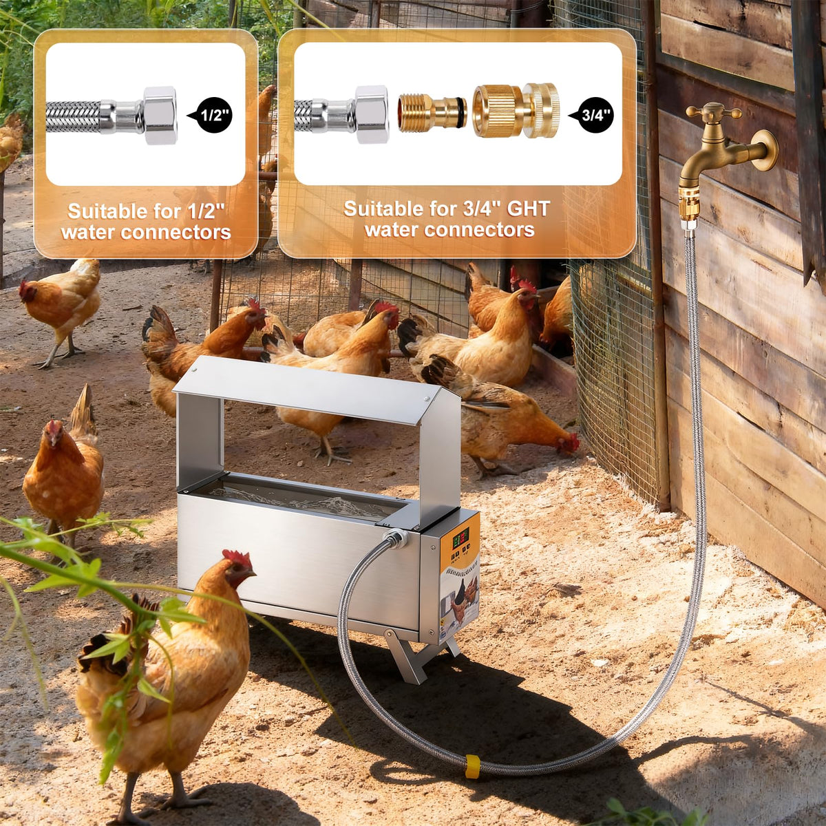 Heated 2 Gallon Stainless Steel Chicken Waterer V249