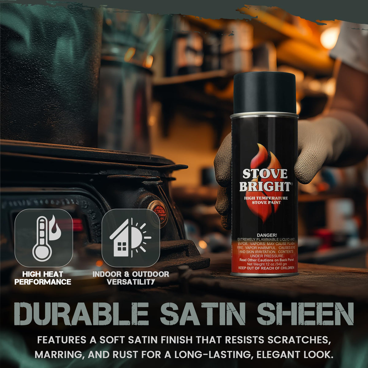 High Heat Resistant Satin Charcoal Black Spray Paint 12oz Can H7808