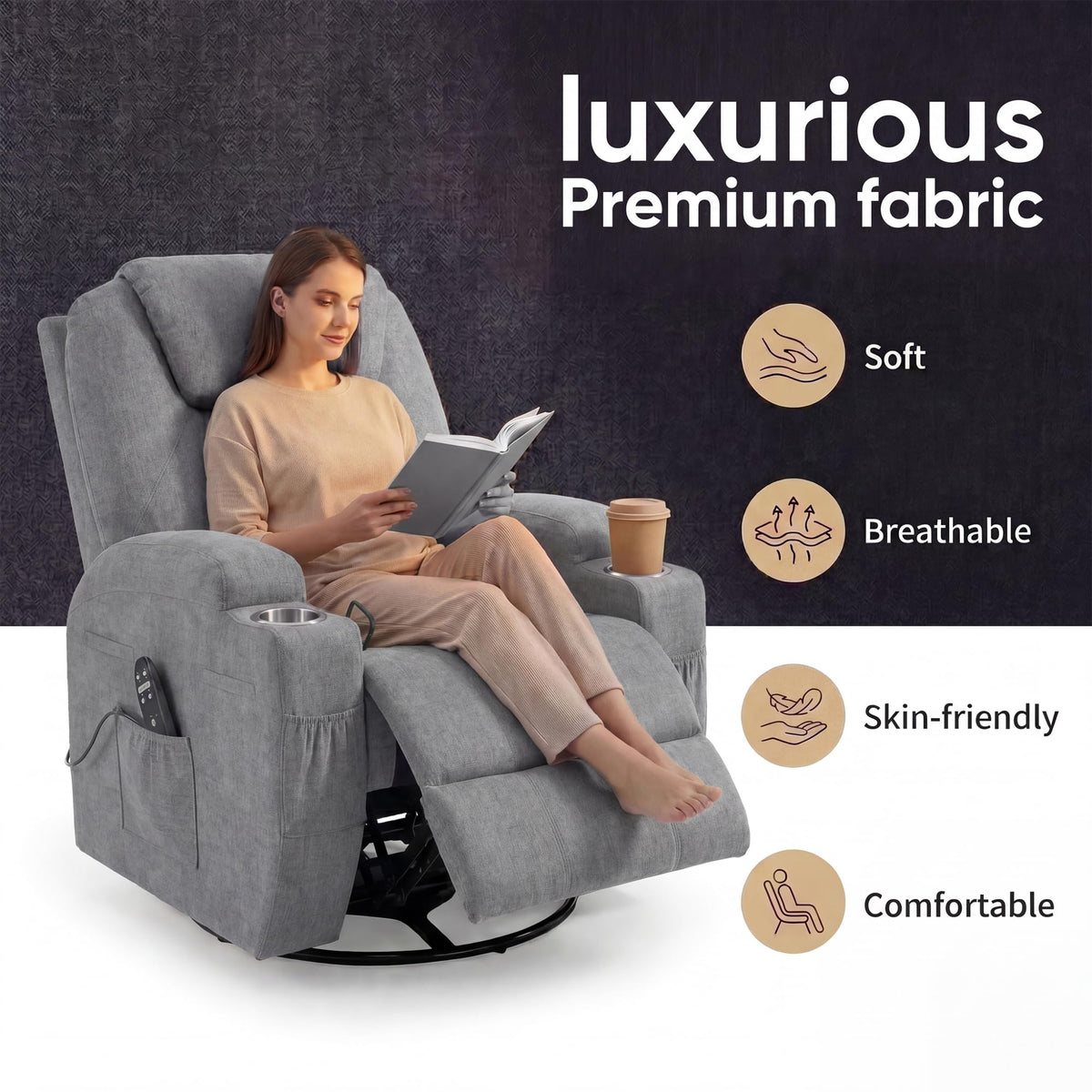 Small Swivel Rocker Recliner with Massage J492