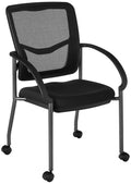 Stackable Visitor's Chair with Breathable Back and Rolling Casters H7595